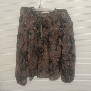 Ulla Johnson Belitta Blouse in Coral Silk Floral Print Sheer Long Sleeve Size 4